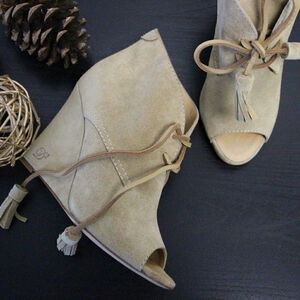 New DSQUARED2 Women US 7 Boots Beige Suede Leather Lace-Up Wedge Heel Shoes